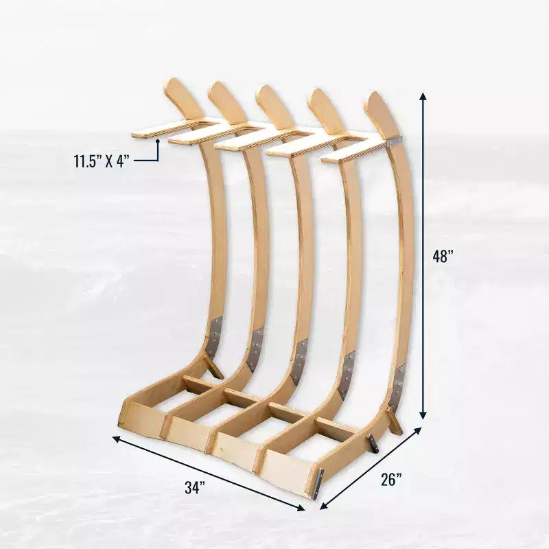 Supporto da pavimento in legno per 4 tavole da surf