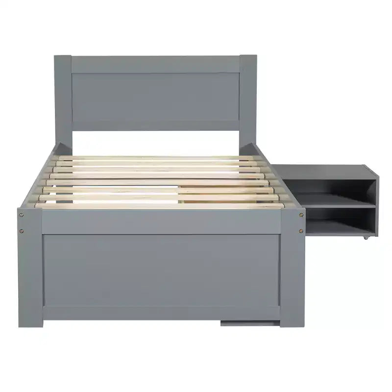 Letto a piattaforma in legno per letto singolo/matrimoniale con cassetto e due ripiani 4O