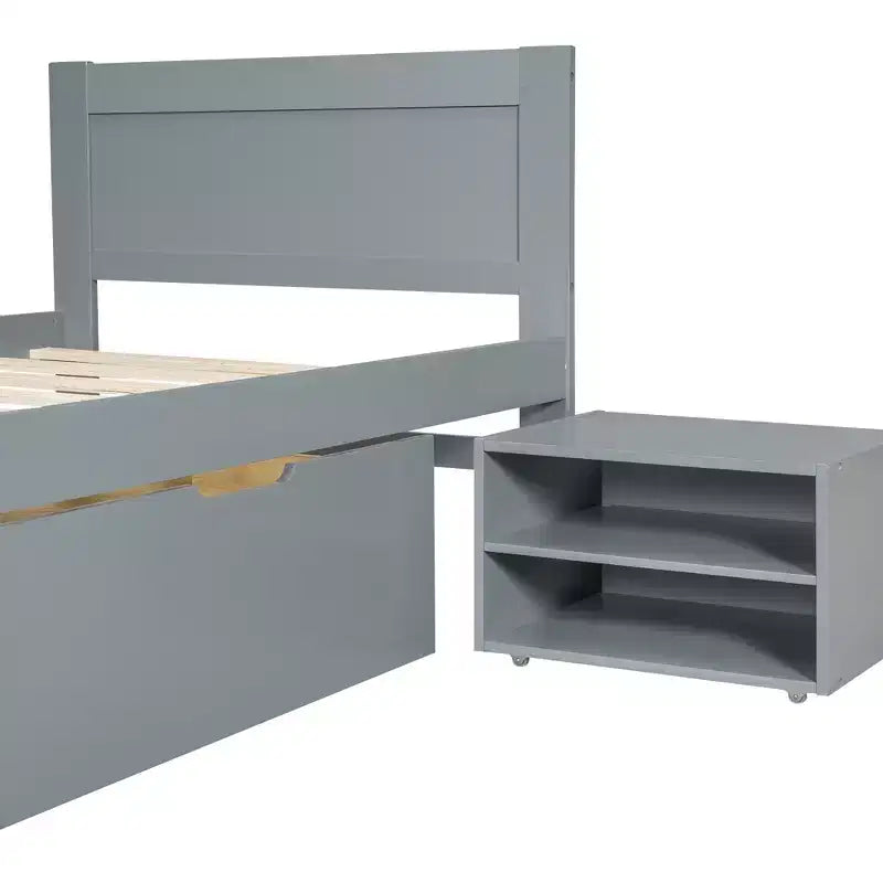 Letto a piattaforma in legno per letto singolo/matrimoniale con cassetto e due ripiani 4O