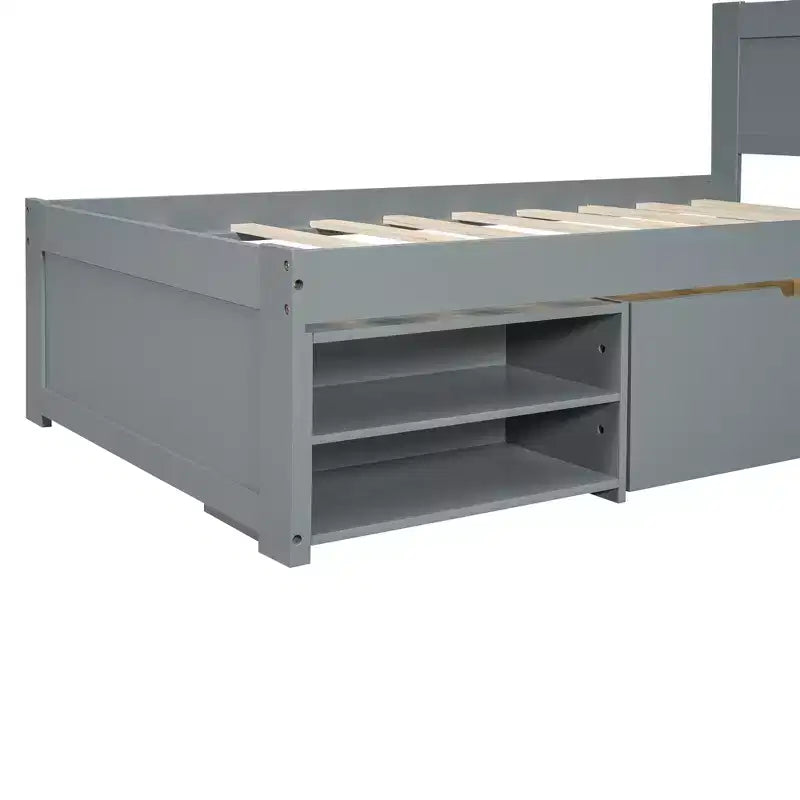 Letto a piattaforma in legno per letto singolo/matrimoniale con cassetto e due ripiani 4O