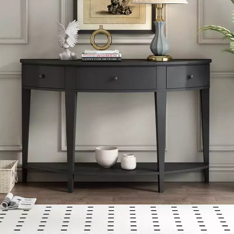 Tavolo consolle curvo moderno Tavolo da divano con 3 cassetti e 1 ripiano per corridoio, ingresso, soggiorno