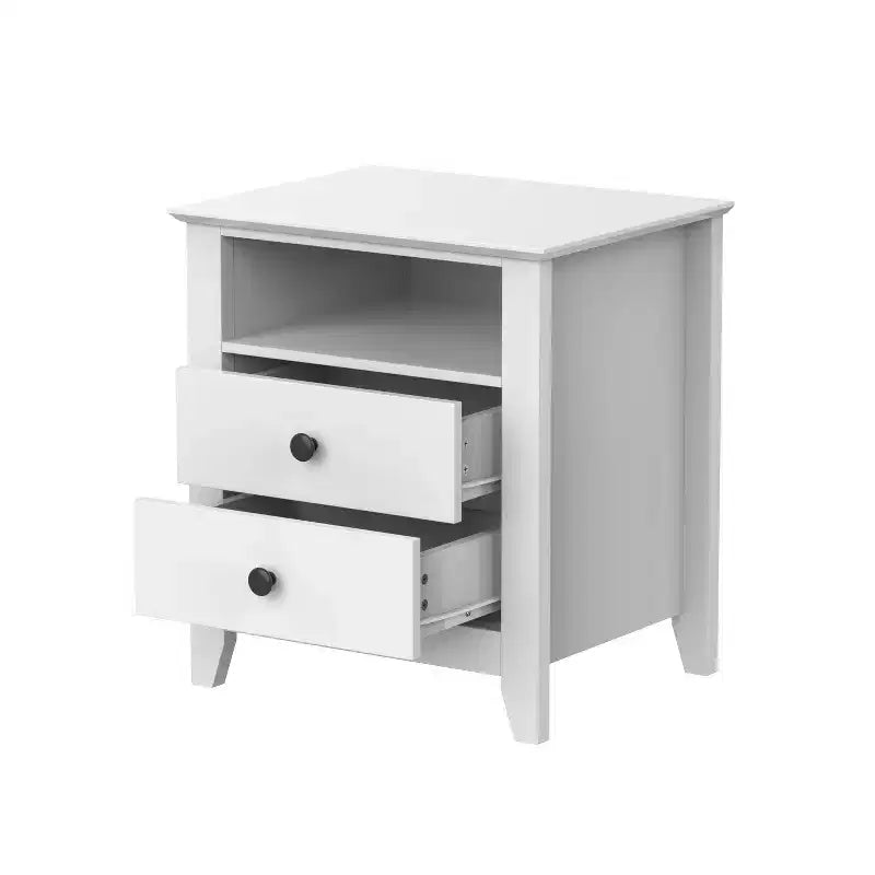 Comodino Bianco 2 Cassetti 1 Ripiano Aperto Tavolino Laterale Design Moderno
