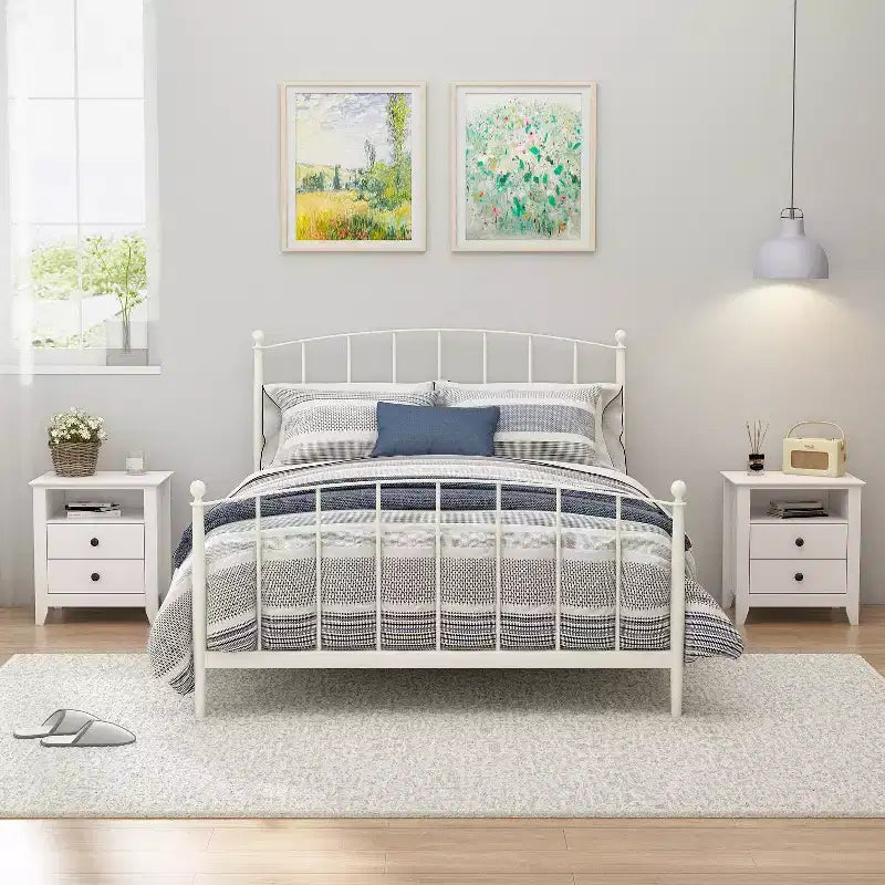 Comodino Bianco 2 Cassetti 1 Ripiano Aperto Tavolino Laterale Design Moderno