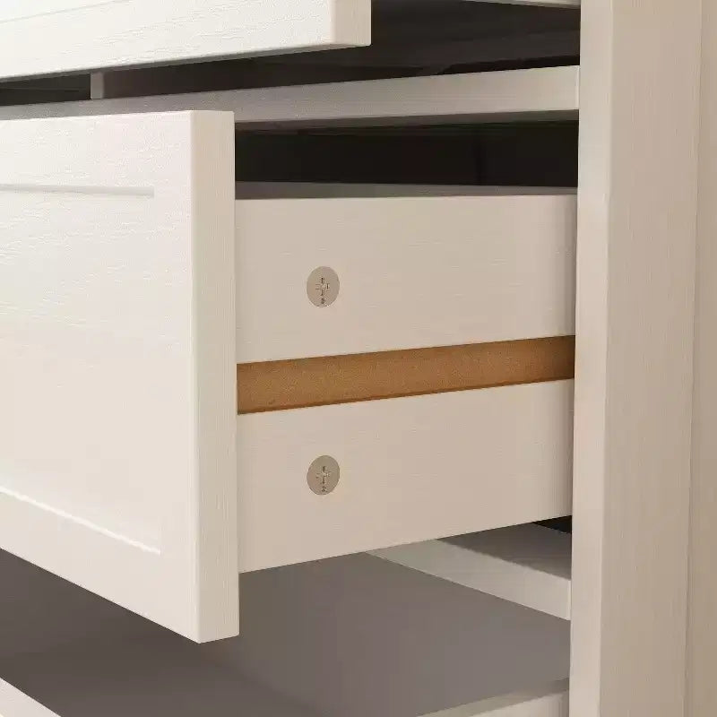 Comò orizzontale grande bianco a 12 cassetti con piano color rovere