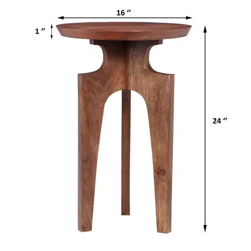 Tavolino rotondo in legno di mango con gambe, noce
