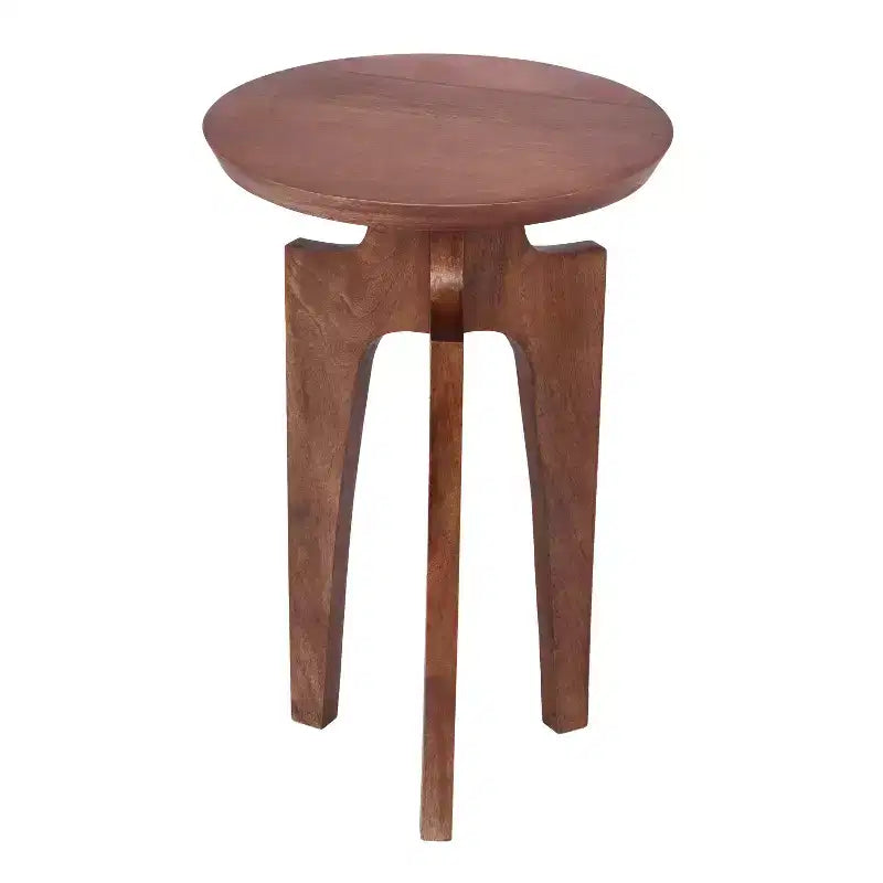 Tavolino rotondo in legno di mango con gambe, noce