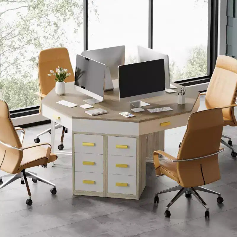 Scrivania ad angolo, scrivania per computer triangolare con 3 cassetti per ufficio domestico, scrivania da trucco a 90 gradi per soggiorno, camera da letto