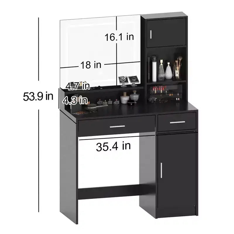 Toeletta con specchio e striscia luminosa a LED, tavolo da trucco con cassetti, cassettiera portaoggetti a 3 livelli, 3 modalità di illuminazione