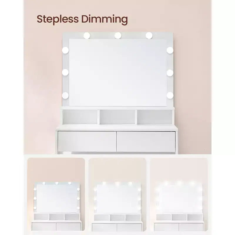 Toeletta con Specchio e Luci, Mobile Trucco con Grande Specchio, Luminosità Regolabile, Tavolo da Trucco, Moderna Scrivania per il Trucco
