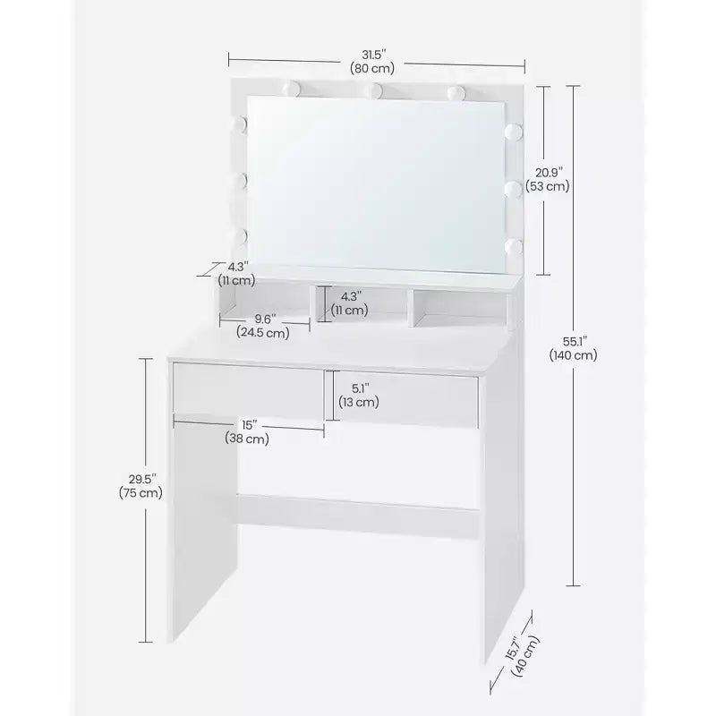 Toeletta con Specchio e Luci, Mobile Trucco con Grande Specchio, Luminosità Regolabile, Tavolo da Trucco, Moderna Scrivania per il Trucco