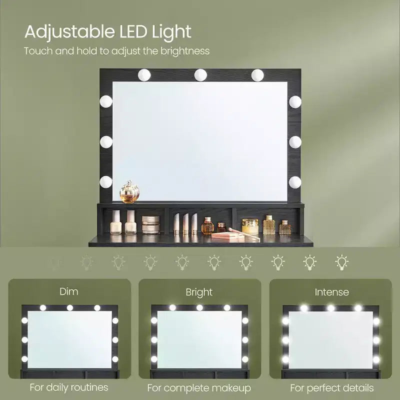 Toeletta con Specchio e Luci, Mobile Trucco con Grande Specchio, Luminosità Regolabile, Tavolo da Trucco, Moderna Scrivania per il Trucco