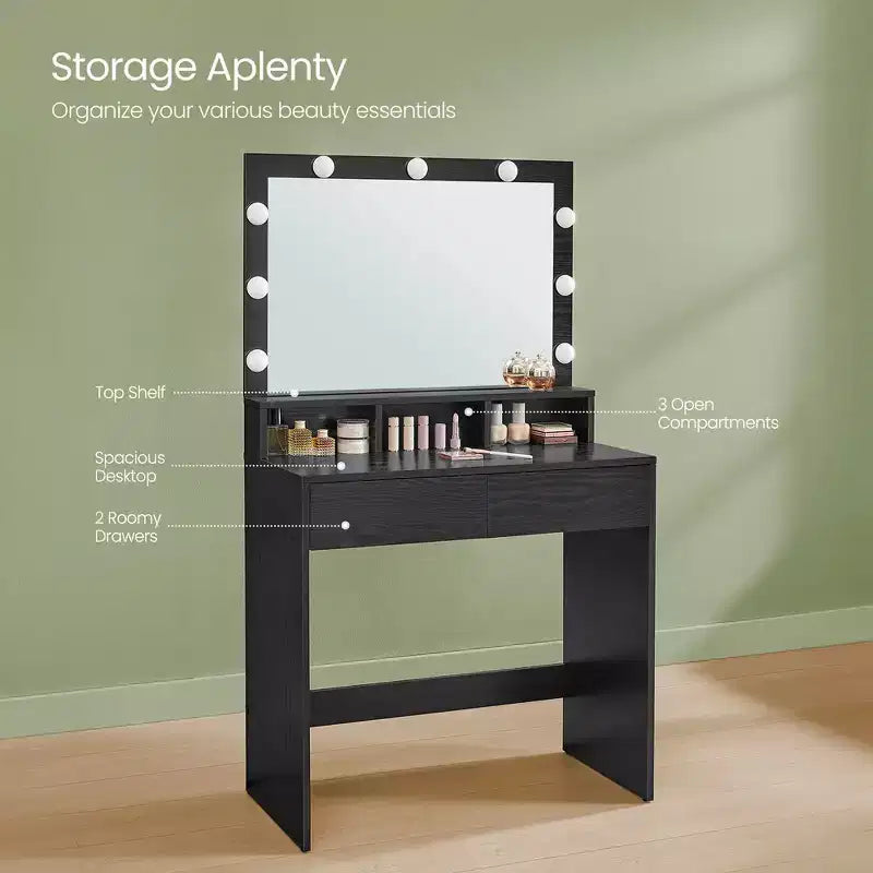 Toeletta con Specchio e Luci, Mobile Trucco con Grande Specchio, Luminosità Regolabile, Tavolo da Trucco, Moderna Scrivania per il Trucco