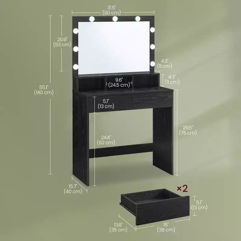 Toeletta con Specchio e Luci, Mobile Trucco con Grande Specchio, Luminosità Regolabile, Tavolo da Trucco, Moderna Scrivania per il Trucco