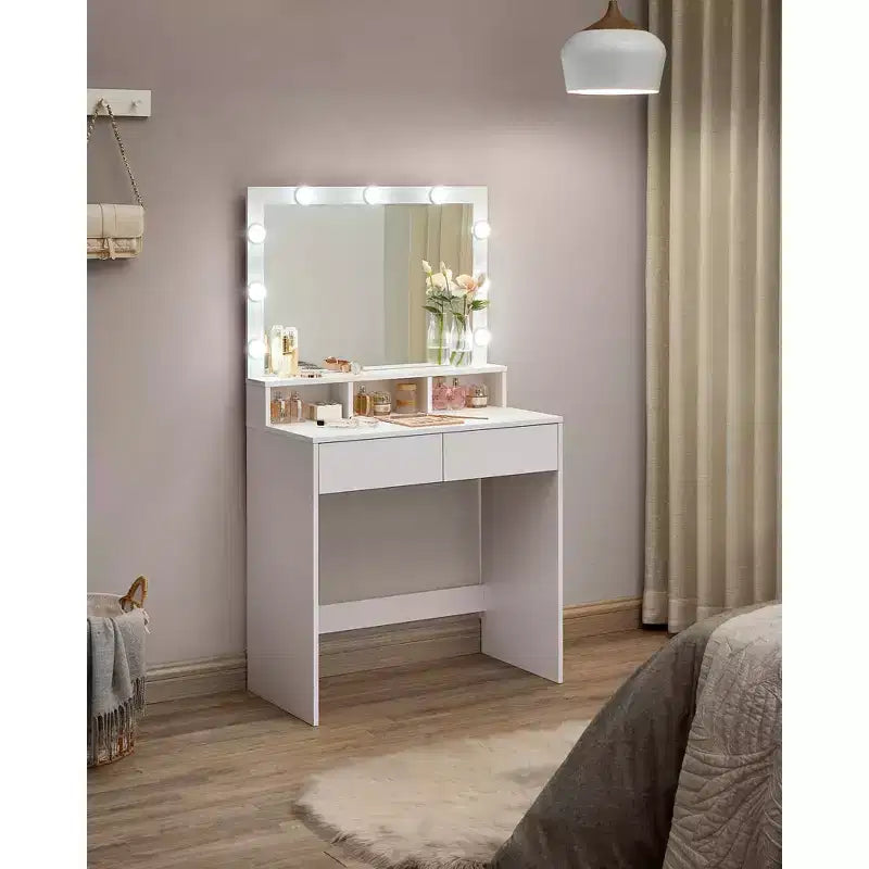 Toeletta con Specchio e Luci, Mobile Trucco con Grande Specchio, Luminosità Regolabile, Tavolo da Trucco, Moderna Scrivania per il Trucco