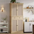 Pantry Cabinet, Kitchen Storage Cabinets with Doors and Shelves, 72 Tall Farmhouse Rattan Pantries with Drawers for Dining Room, Living Room