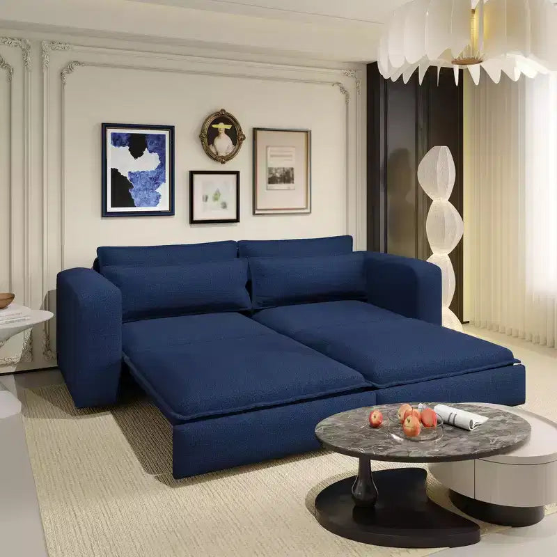 Divano Letto Estraibile King Size, Divano Letto Convertibile 3-in-1 in Teddy con 2 Cuscini Lombari