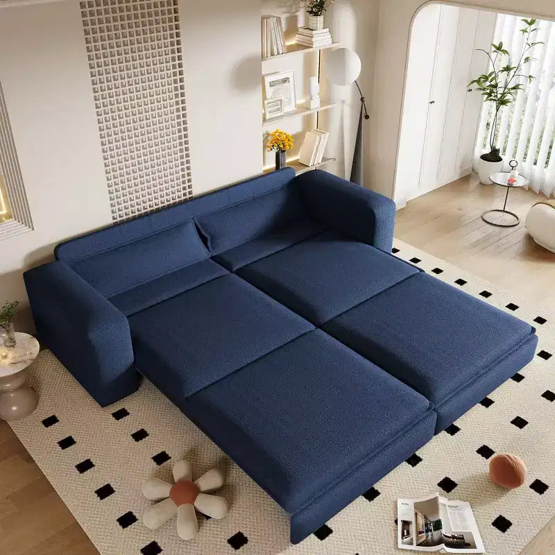 Divano Letto Estraibile King Size, Divano Letto Convertibile 3-in-1 in Teddy con 2 Cuscini Lombari