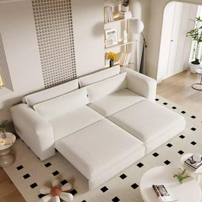 Divano Letto Estraibile King Size, Divano Letto Convertibile 3-in-1 in Teddy con 2 Cuscini Lombari