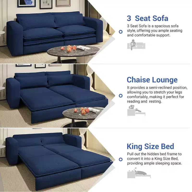 Divano Letto Estraibile King Size, Divano Letto Convertibile 3-in-1 in Teddy con 2 Cuscini Lombari