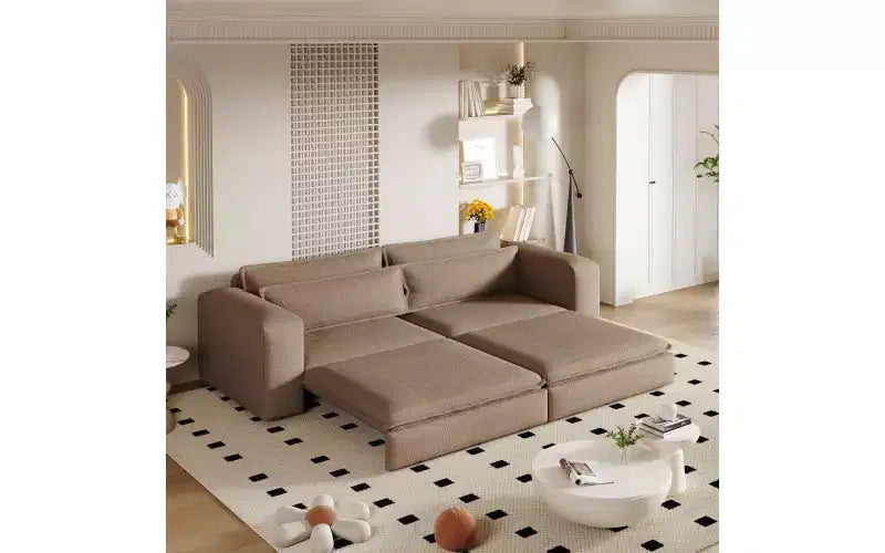 Divano Letto Estraibile King Size, Divano Letto Convertibile 3-in-1 in Teddy con 2 Cuscini Lombari