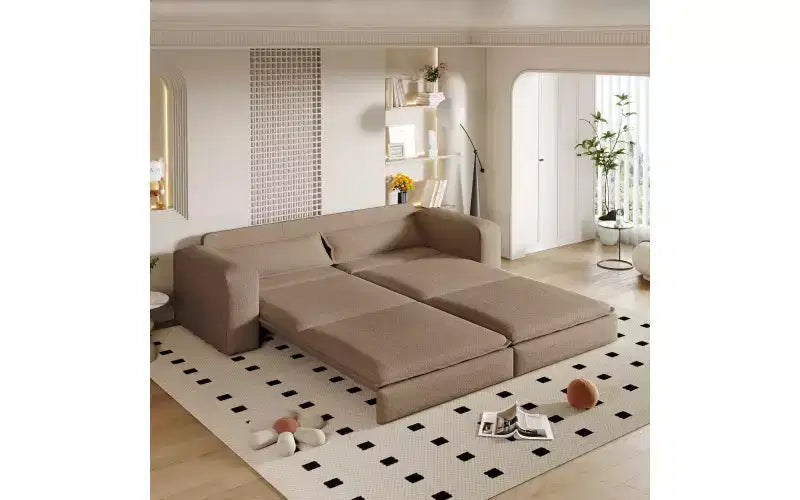 Divano Letto Estraibile King Size, Divano Letto Convertibile 3-in-1 in Teddy con 2 Cuscini Lombari