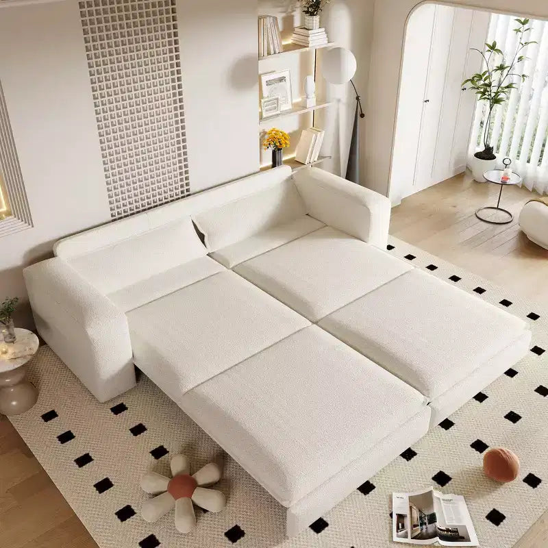 Divano Letto Estraibile King Size, Divano Letto Convertibile 3-in-1 in Teddy con 2 Cuscini Lombari
