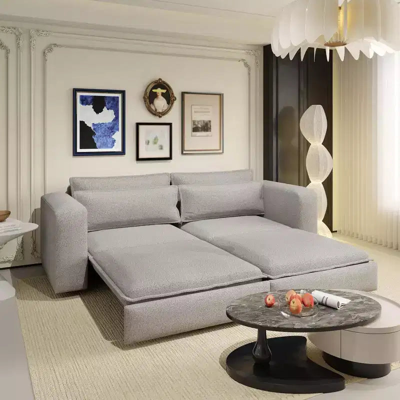 Divano Letto Estraibile King Size, Divano Letto Convertibile 3-in-1 in Teddy con 2 Cuscini Lombari