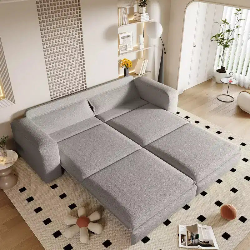 Divano Letto Estraibile King Size, Divano Letto Convertibile 3-in-1 in Teddy con 2 Cuscini Lombari