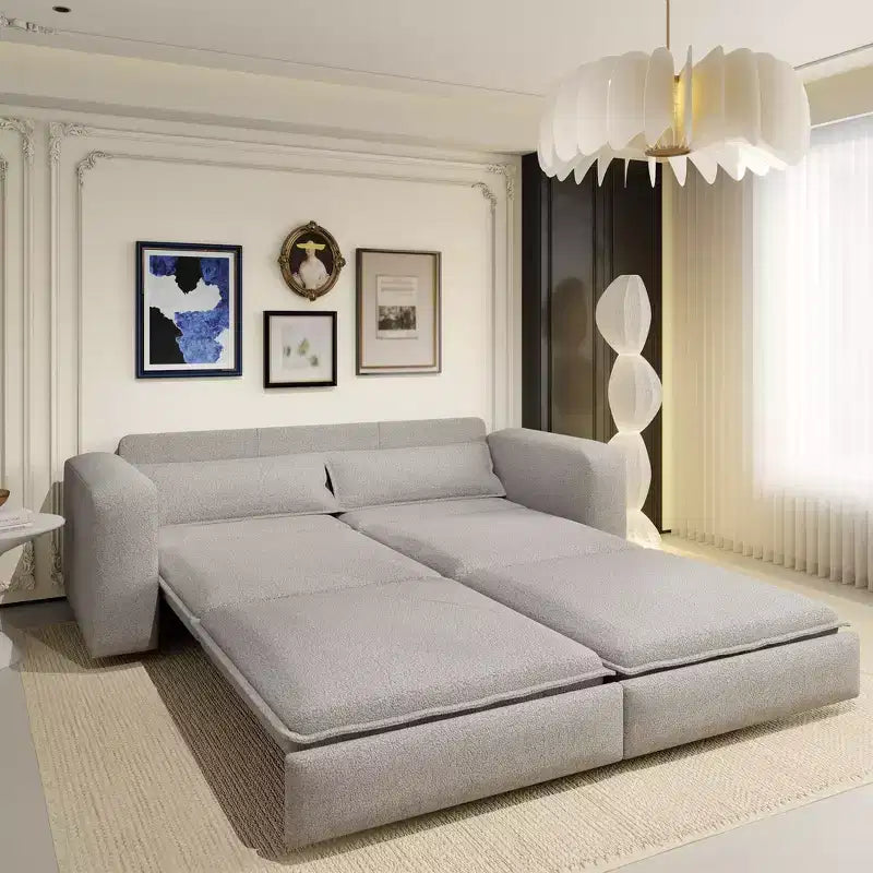 Divano Letto Estraibile King Size, Divano Letto Convertibile 3-in-1 in Teddy con 2 Cuscini Lombari