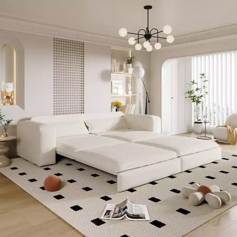 Divano Letto Estraibile King Size, Divano Letto Convertibile 3-in-1 in Teddy con 2 Cuscini Lombari