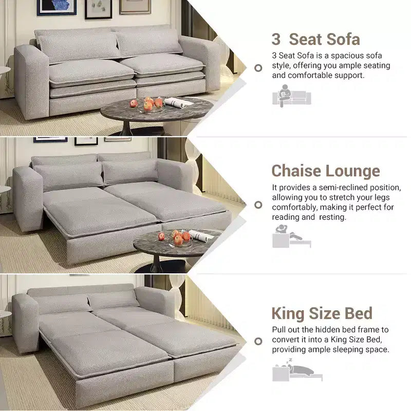 Divano Letto Estraibile King Size, Divano Letto Convertibile 3-in-1 in Teddy con 2 Cuscini Lombari