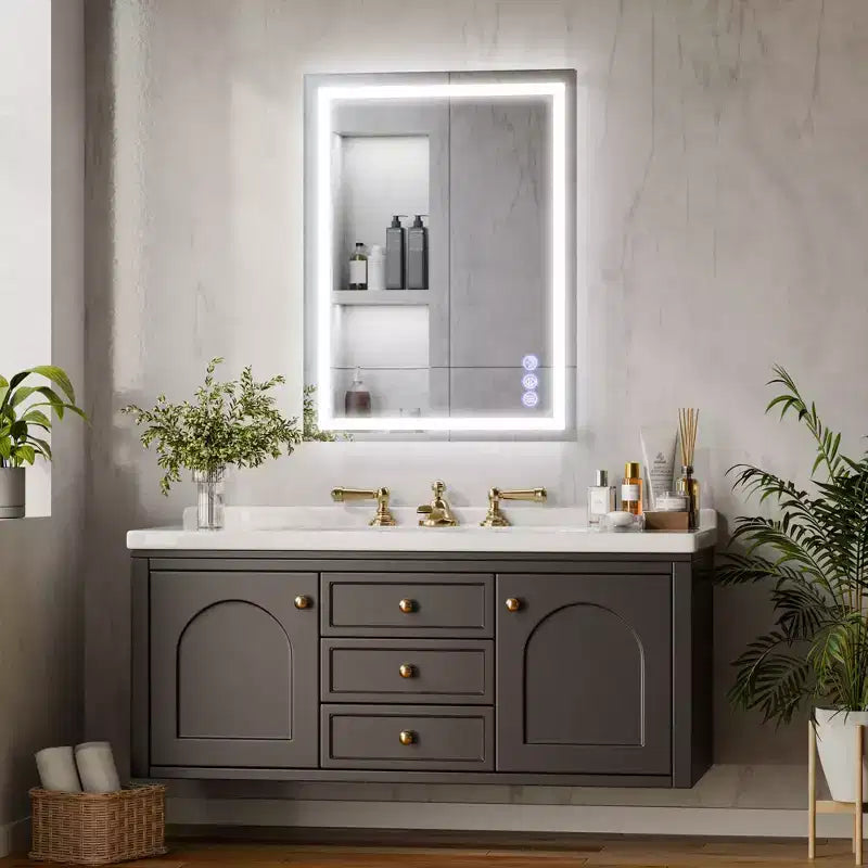Specchio da bagno a LED anti-appannamento New England Stories con doppia illuminazione frontale e retroilluminazione