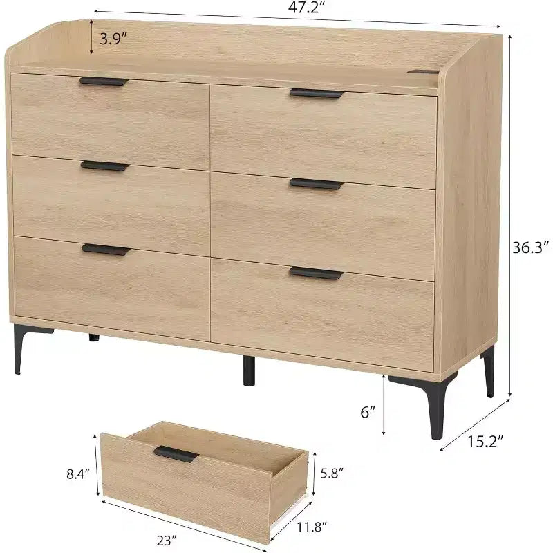 Cassettiera per Camera da Letto, Cassettiera Larga 120 cm con Prese di Corrente, Cassettiera in Legno per Soggiorno