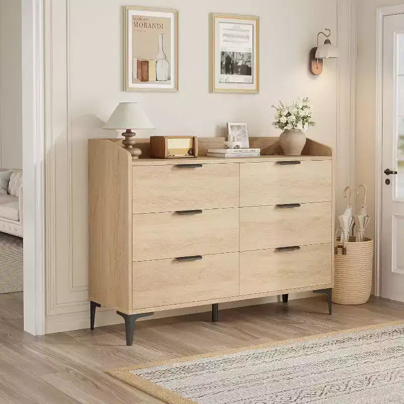 Cassettiera per Camera da Letto, Cassettiera Larga 120 cm con Prese di Corrente, Cassettiera in Legno per Soggiorno