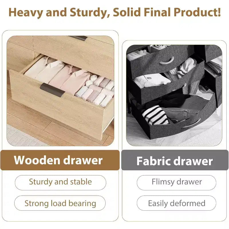 Cassettiera per Camera da Letto, Cassettiera Larga 120 cm con Prese di Corrente, Cassettiera in Legno per Soggiorno