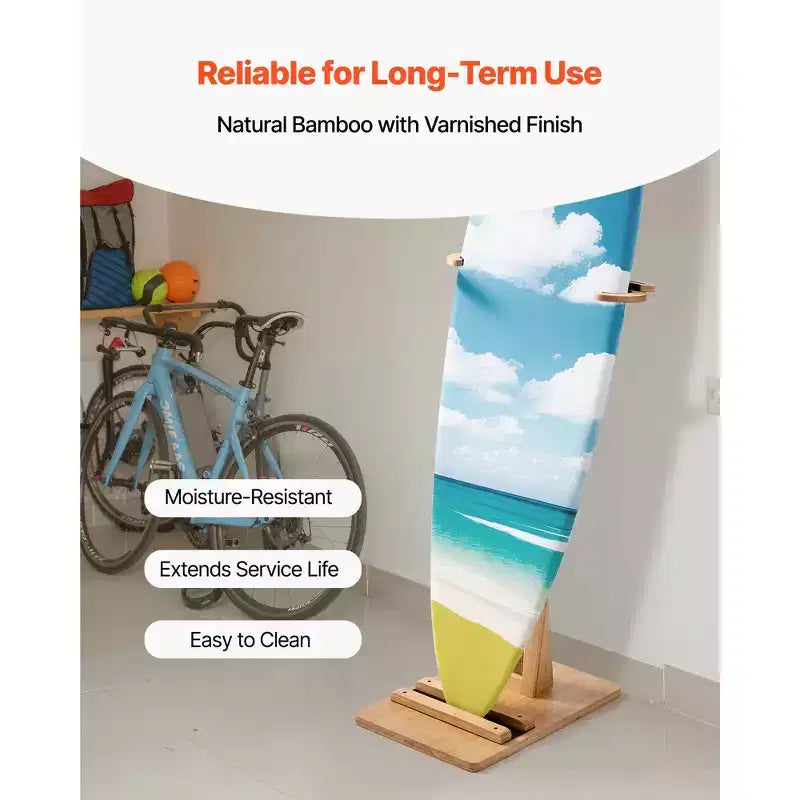 Supporto Verticale per Tavola da Surf, Porta Tavola da Surf in Legno per Conservazione ed Esposizione, Organizzatore per Tavola Regolabile e Autoportante, Colore Legno
