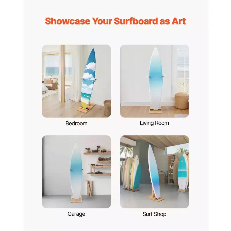 Supporto Verticale per Tavola da Surf, Porta Tavola da Surf in Legno per Conservazione ed Esposizione, Organizzatore per Tavola Regolabile e Autoportante, Colore Legno