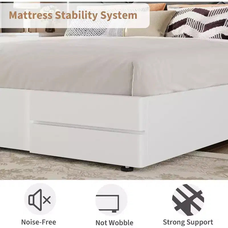 Struttura letto moderna imbottita capitonné, letto a piattaforma bianco con testiera per camera da letto o appartamento