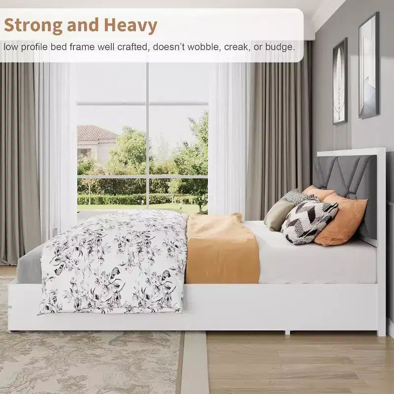 Struttura letto moderna imbottita capitonné, letto a piattaforma bianco con testiera per camera da letto o appartamento