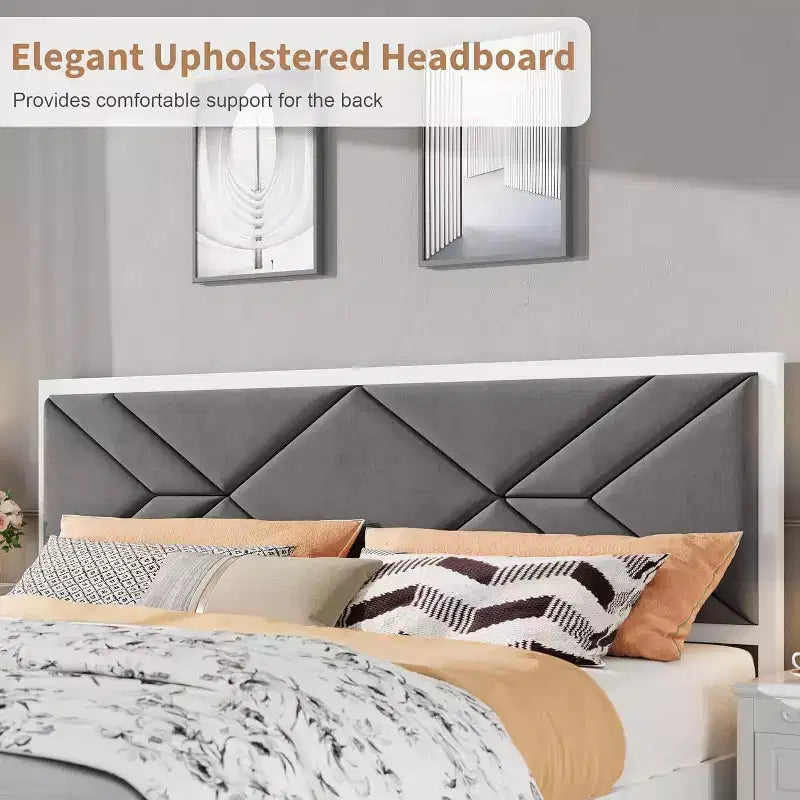 Struttura letto moderna imbottita capitonné, letto a piattaforma bianco con testiera per camera da letto o appartamento