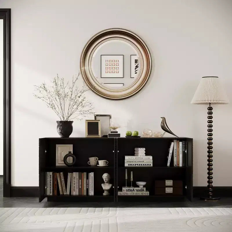 Madia credenza moderna di metà secolo con ante e cassetti, ripiani regolabili, motivo geometrico, mobile TV per soggiorno