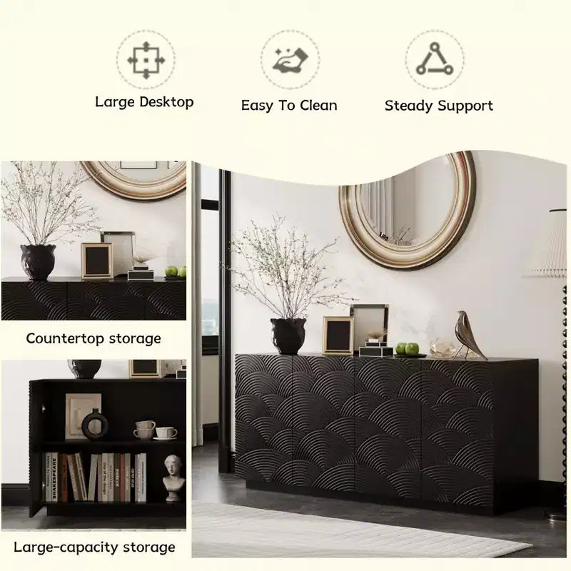 Madia credenza moderna di metà secolo con ante e cassetti, ripiani regolabili, motivo geometrico, mobile TV per soggiorno