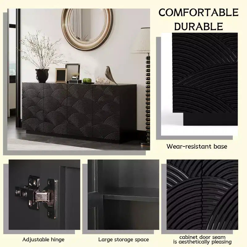 Madia credenza moderna di metà secolo con ante e cassetti, ripiani regolabili, motivo geometrico, mobile TV per soggiorno