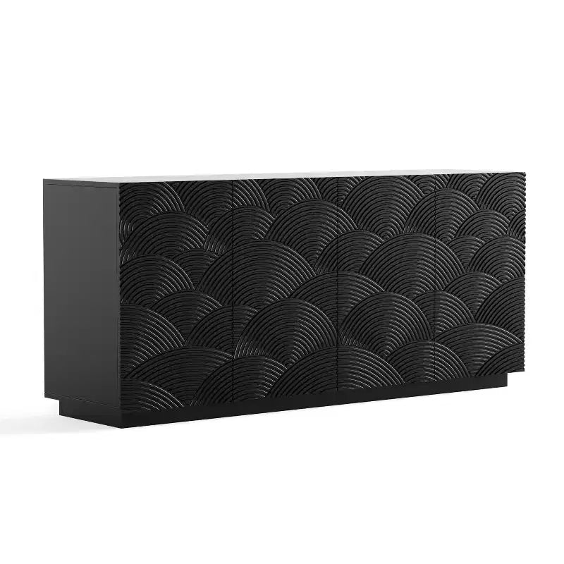 Madia credenza moderna di metà secolo con ante e cassetti, ripiani regolabili, motivo geometrico, mobile TV per soggiorno