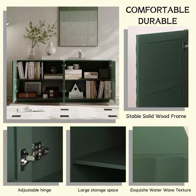 Madia-Credenza Moderna Mid-Century con Contenitore, Ripiani Regolabili, Motivo Geometrico, Mobile TV Multimediale