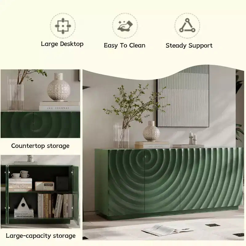 Madia-Credenza Moderna Mid-Century con Contenitore, Ripiani Regolabili, Motivo Geometrico, Mobile TV Multimediale