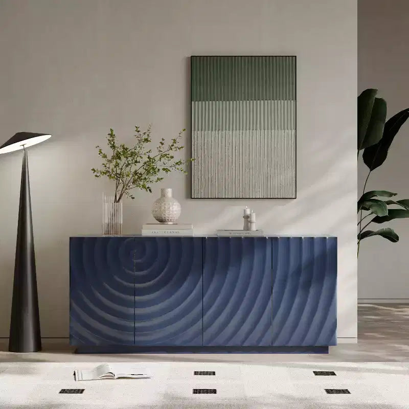 Madia-Credenza Moderna Mid-Century con Contenitore, Ripiani Regolabili, Motivo Geometrico, Mobile TV Multimediale