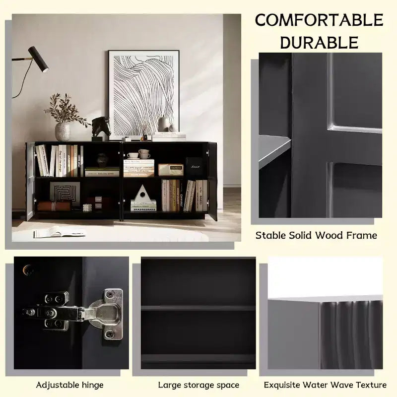 Madia-Credenza Moderna Mid-Century con Contenitore, Ripiani Regolabili, Motivo Geometrico, Mobile TV Multimediale