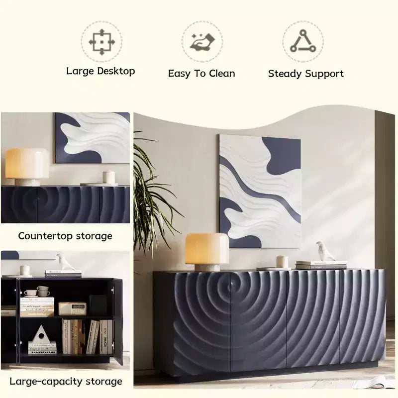 Madia-Credenza Moderna Mid-Century con Contenitore, Ripiani Regolabili, Motivo Geometrico, Mobile TV Multimediale