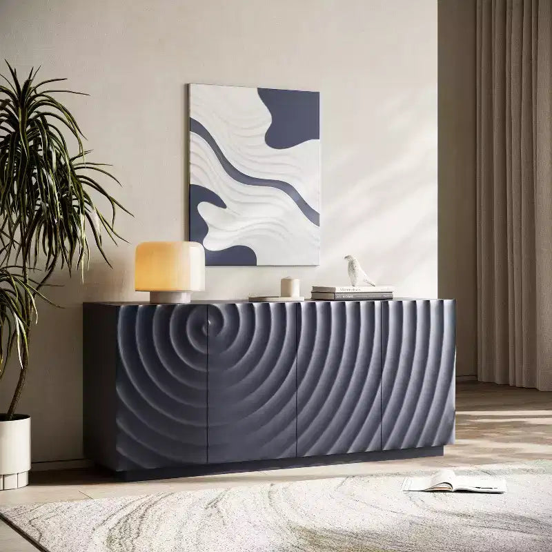 Madia-Credenza Moderna Mid-Century con Contenitore, Ripiani Regolabili, Motivo Geometrico, Mobile TV Multimediale